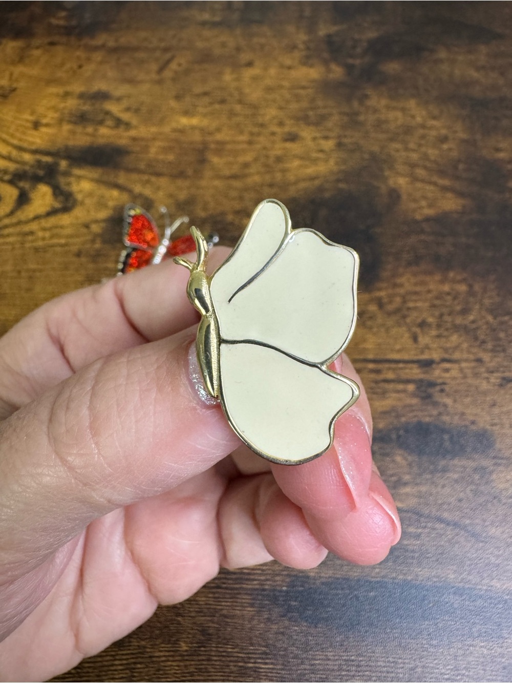 Set of Three Butterfly Pins - Red, Gold & Iridescent - Picture 2 of 7
